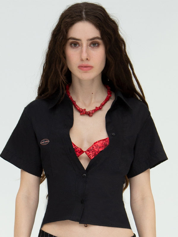 OYSTER BRA DETAILED BLACK SHIRT