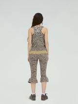 LEATHER BELT LEOPARD CAPRI FLARED PANTS