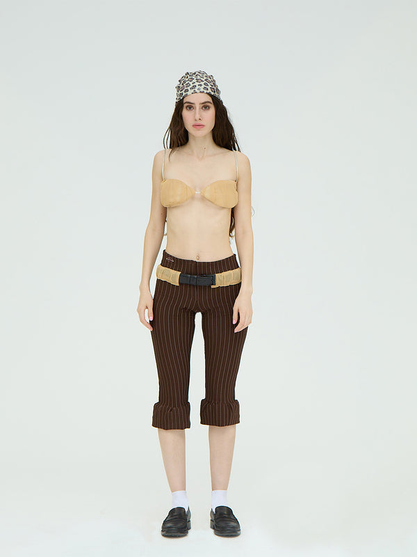 LEATHER BELT BROWN CAPRI FLARED PANTS