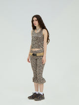 LEATHER BELT LEOPARD CAPRI FLARED PANTS