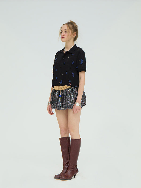 DARK GRAY SEQUIN BALLOON MINI SKIRT