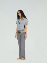LEATHER BELT DETAILED GRAY PANTS