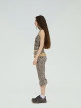 LEATHER BELT LEOPARD CAPRI FLARED PANTS