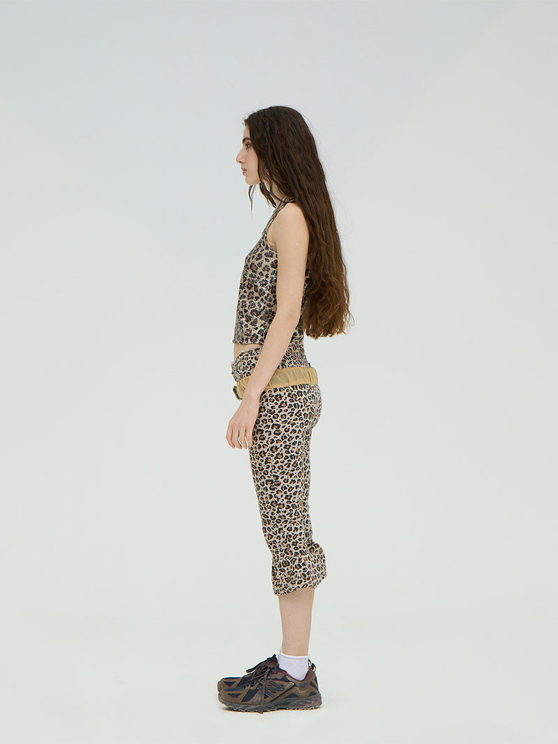 LEATHER BELT LEOPARD CAPRI FLARED PANTS