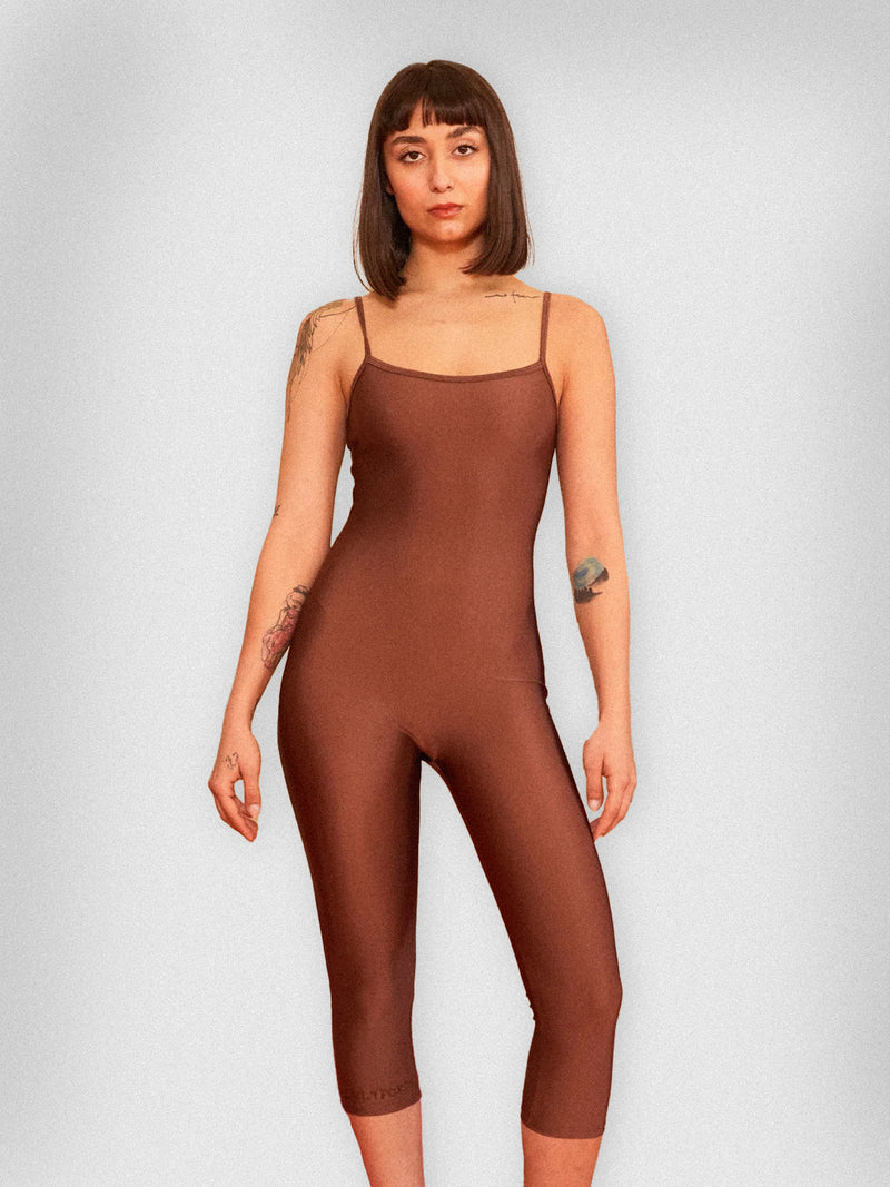 BROWN STRIPED MIDI BODYSUIT