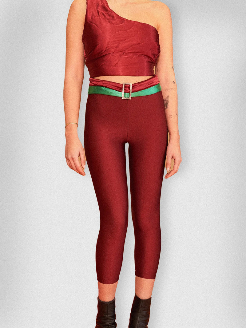 BURGUNDY YORGAN DIAMOND BELT TIGHTS