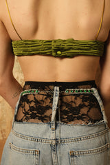 Cropped Belt Denim/Crystal Green Belt